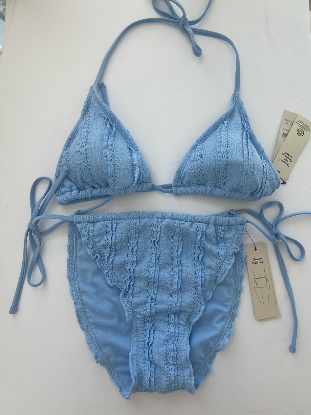 No boundaries blue bikini set woman size L triangle  tie sides new